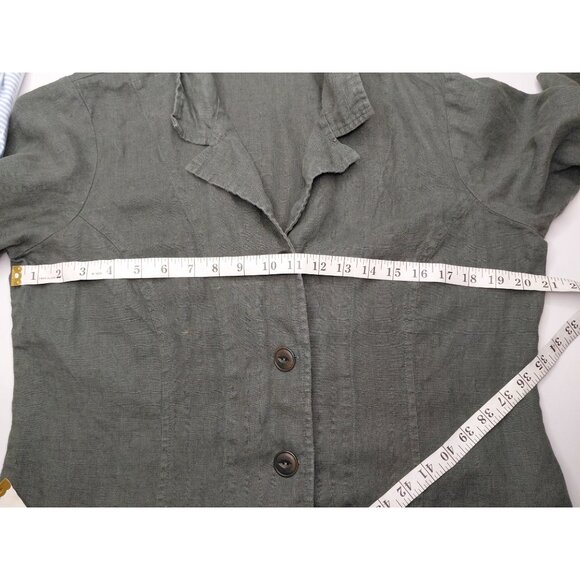 VINTAGE Flax Women's Linen Blazer Jacket S Gray Single-Breasted Button Front - Picture 5 of 7